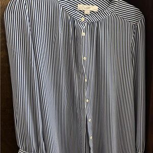 LOFT Navy and White Striped Women's Shirt